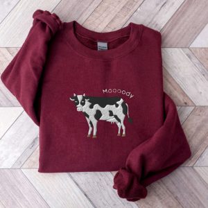 embroidered cow sweatshirt moooody cow crewneck gift for cow lovers 1 4.jpeg