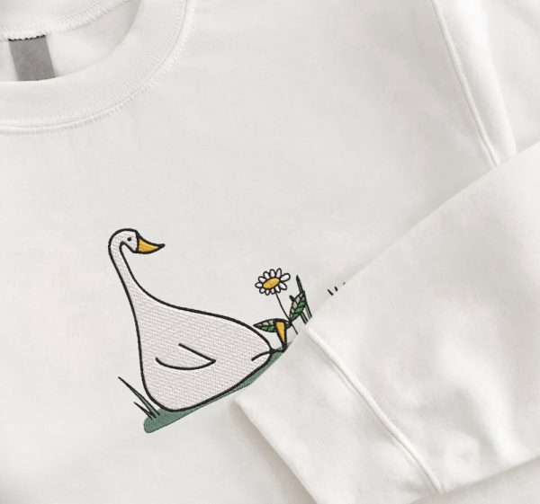 Embroidered Crewneck Sweatshirt, Silly Goose Sweatshirt, Flower Sweatshirt For Family