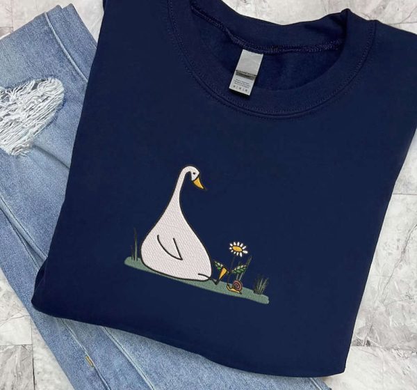 Embroidered Crewneck Sweatshirt, Silly Goose Sweatshirt, Flower Sweatshirt For Family