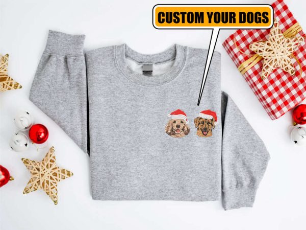 Embroidered Custom Christmas Dog Sweatshirt, Personalize Dog Christmas Sweater