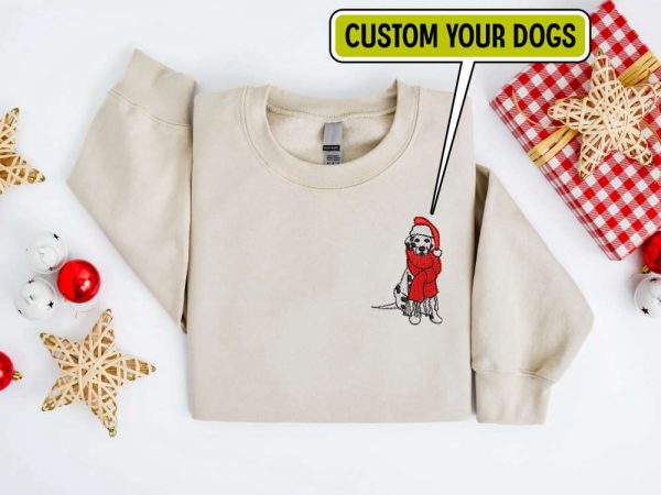 Embroidered Custom Christmas Dog Sweatshirt, Personalize Dog Christmas Sweater For Family