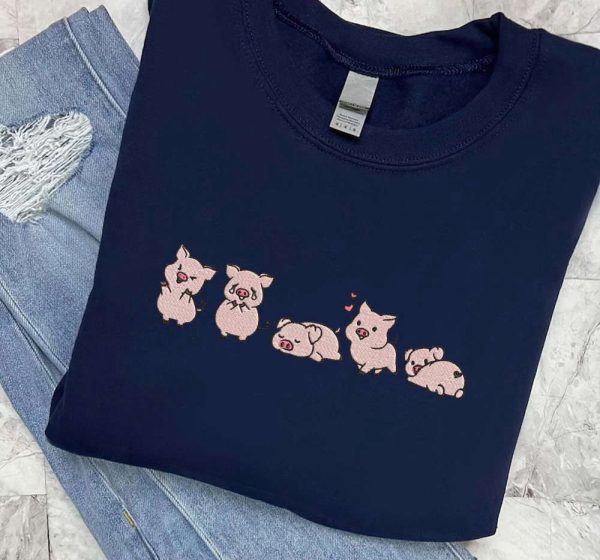 Embroidered Cute Pigs Sweatshirt, Pig Lover Sweatshirt, Gift for Pig Owner