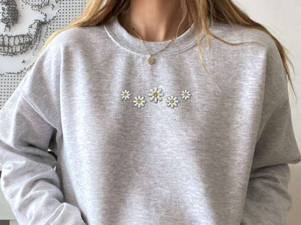 Embroidered Floral Daisy Sweatshirt, Embroidered Daisy Sweatshirt, Gift For Family