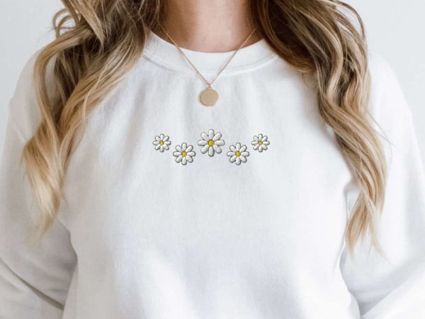 Embroidered Floral Daisy Sweatshirt, Embroidered Daisy Sweatshirt, Gift For Family