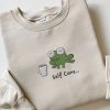 Embroidered Funny Frog Self Care Frog Sweatshirt, Best Gift For Family