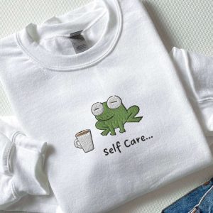 embroidered funny frog self care frog sweatshirt best gift for family 2.jpeg