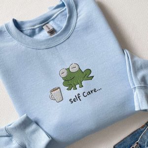 embroidered funny frog self care frog sweatshirt best gift for family 3.jpeg