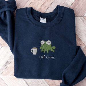 embroidered funny frog self care frog sweatshirt best gift for family 4.jpeg