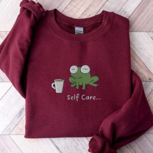 embroidered funny frog self care frog sweatshirt best gift for family 5.jpeg