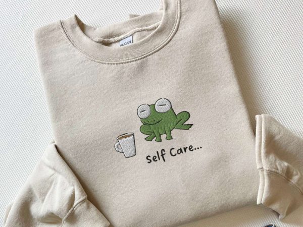 Embroidered Funny Frog Self Care Frog Sweatshirt, Best Gift For Family