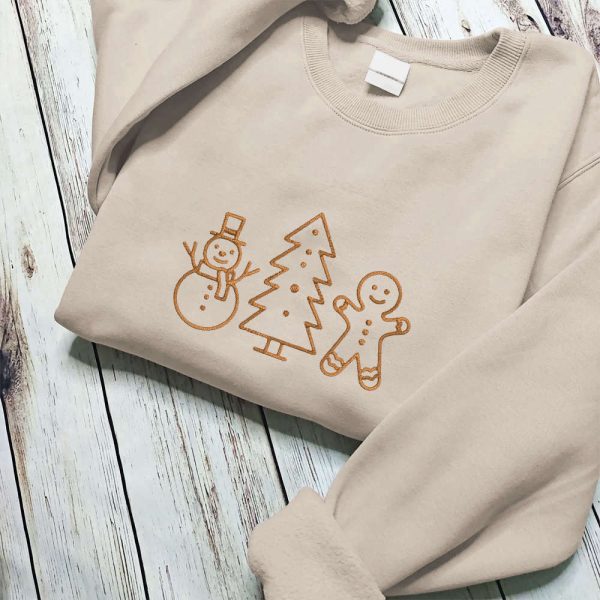 Embroidered Gingerbread Cookies Sweatshirt, Christmas Gift Embroidery Sweater