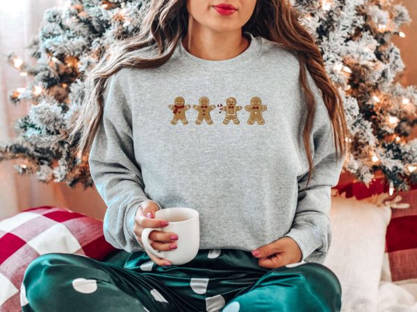 Embroidered Gingerbread Cookies Sweatshirt, Gingerbread Embroidered Sweater, Xmas Gift