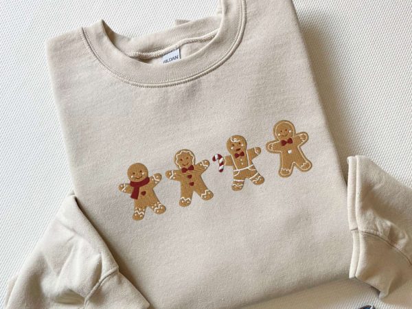 Embroidered Gingerbread Cookies Sweatshirt, Gingerbread Embroidered Sweater, Xmas Gift