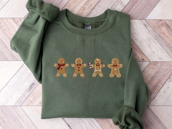 Embroidered Gingerbread Cookies Sweatshirt, Gingerbread Embroidered Sweater, Xmas Gift