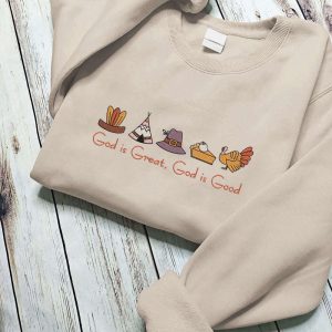 embroidered god is great god is good sweatshirt thanksgiving christian shirt thankful shirt christian gift thanksgiving pumpkin pie tee 1.jpeg