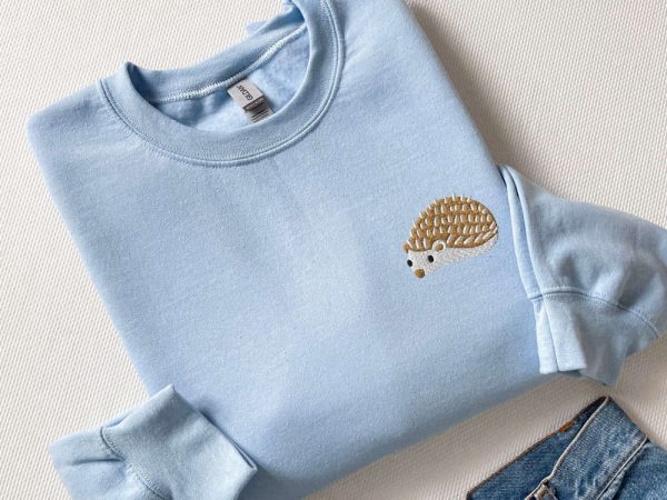 Embroidered Hedgehog Sweatshirt, Hedgehog Sweatshirt, Cottagecore Sweatshirt For Women