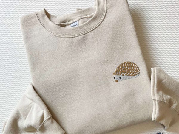 Embroidered Hedgehog Sweatshirt, Hedgehog Sweatshirt, Cottagecore Sweatshirt For Women