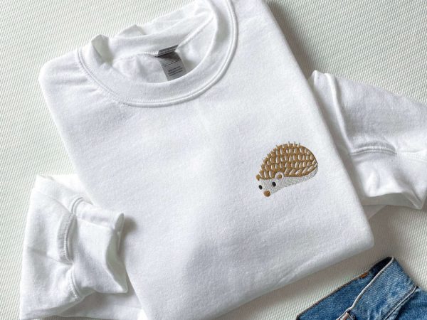 Embroidered Hedgehog Sweatshirt, Hedgehog Sweatshirt, Cottagecore Sweatshirt For Women