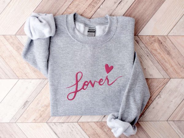 Embroidered Lover Sweater, Embroidered Lover Crewneck Sweatshirt Gift For Women