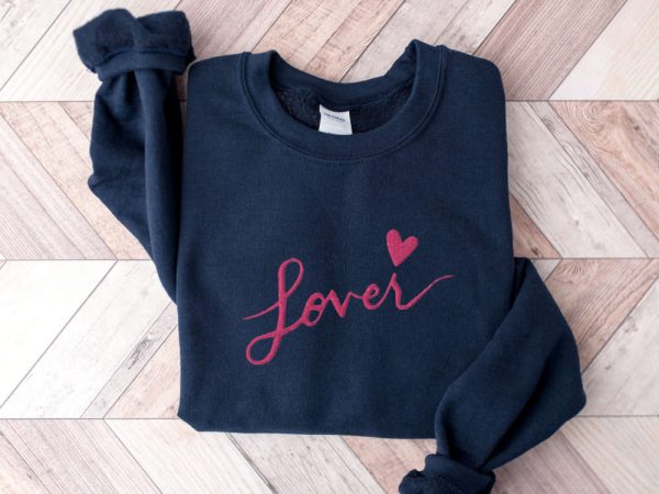 Embroidered Lover Sweater, Embroidered Lover Crewneck Sweatshirt Gift For Women