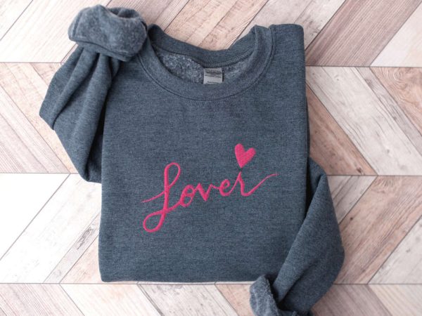 Embroidered Lover Sweater, Embroidered Lover Crewneck Sweatshirt Gift For Women