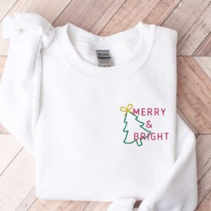 embroidered merry and bright christmas tree sweatshirt gift for christmas .jpeg