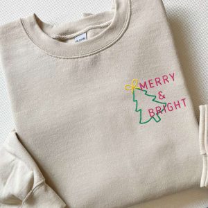 embroidered merry and bright christmas tree sweatshirt gift for christmas 1 1.jpeg