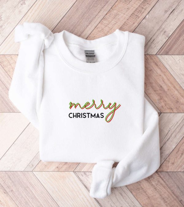 Embroidered Merry Christmas Crewneck Sweatshir 2D Crewneck Sweatshirt Gift For Chirstmas