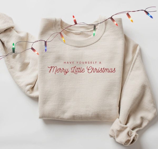 Embroidered Merry Christmas Sweatshirt, Merry And Bright Christmas Sweater For Family