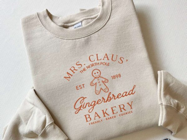 Embroidered Mrs Claus Gingerbread Christmas Sweatshirt, Gift For Christmas