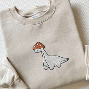 embroidered mushroom dinosaur sweatshirt mushroom dinosaur shirt for christmas .jpeg