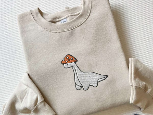 Embroidered Mushroom Dinosaur Sweatshirt, Mushroom Dinosaur Shirt For Christmas