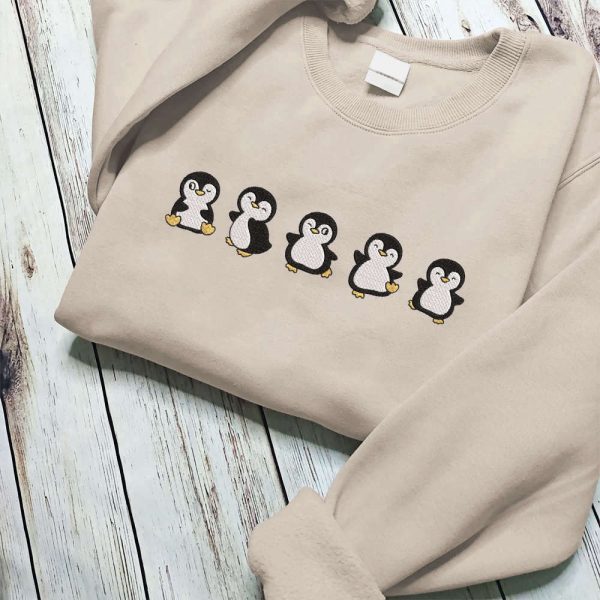 Embroidered Penguin Sweatshirt, Animal Crewneck, Gift For Penguin Lover