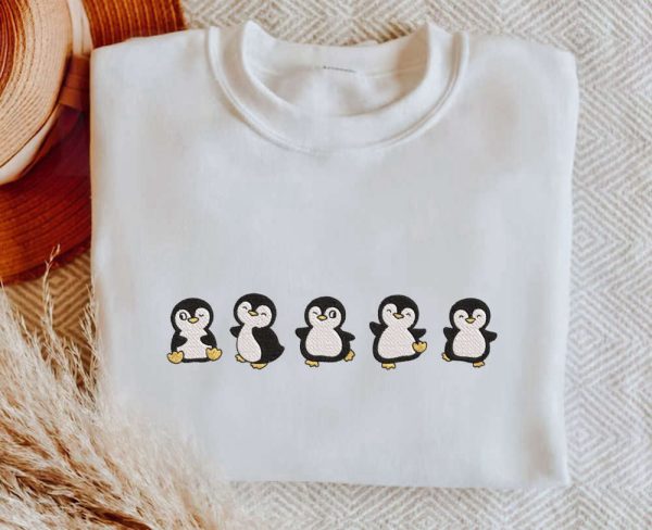 Embroidered Penguin Sweatshirt, Animal Crewneck, Gift For Penguin Lover