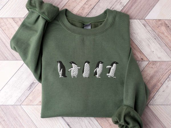 Embroidered Penguin Sweatshirt, Embroidered Penguin Sweatshirt, Gift For Family