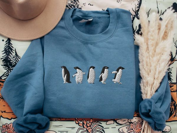 Embroidered Penguin Sweatshirt, Embroidered Penguin Sweatshirt, Gift For Family