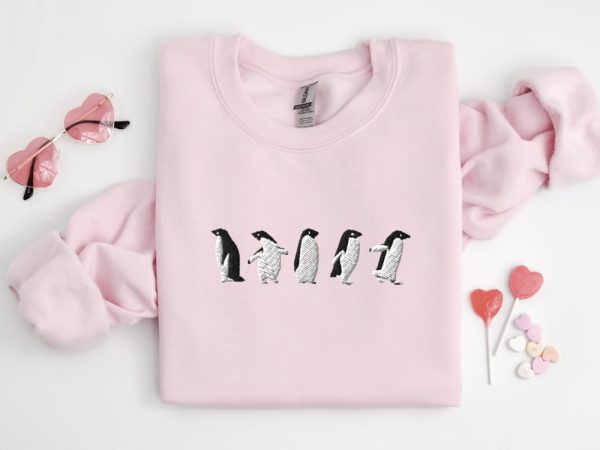 Embroidered Penguin Sweatshirt, Embroidered Penguin Sweatshirt, Gift For Family