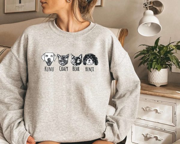 Embroidered Pet Portrait Embroidered Sweatshirt 2D Crewneck Sweatshirt For Pet Lover