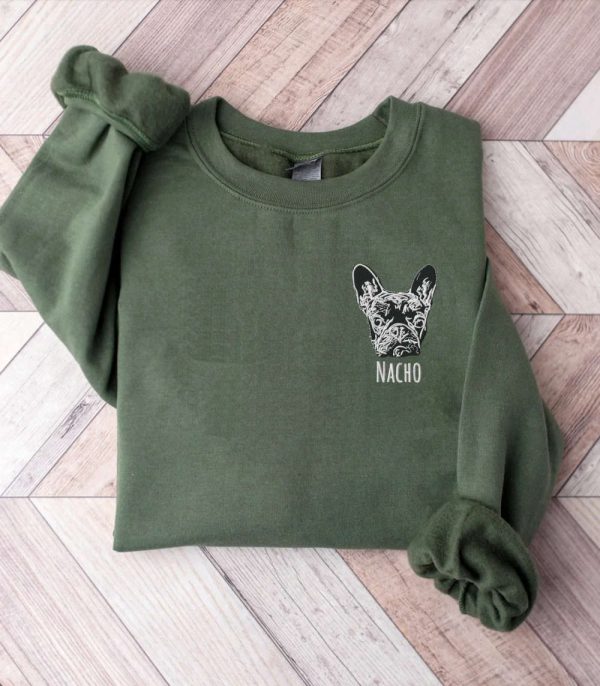 Embroidered Pet Portrait Embroidered Sweatshirt 2D Crewneck Sweatshirt For Pet Lover