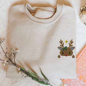 embroidered red nosed reindeer sweatshirt cute christmas reindeer sweater xmas holiday gift winter wonder pullover christmas crewneck 1.jpeg