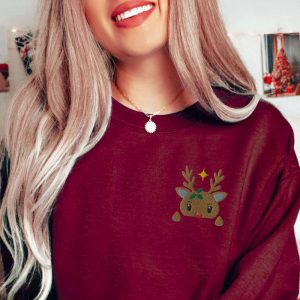 embroidered red nosed reindeer sweatshirt cute christmas reindeer sweater xmas holiday gift winter wonder pullover christmas crewneck 4.jpeg