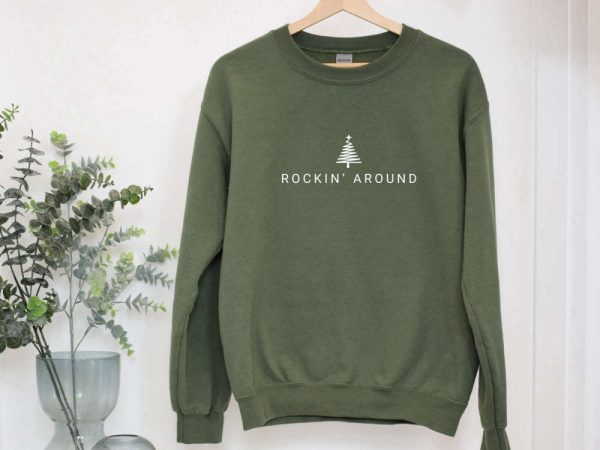 Embroidered Rockin’ Around The Christmas Tree Sweatshirt, Merry Xmas Shirt Gift