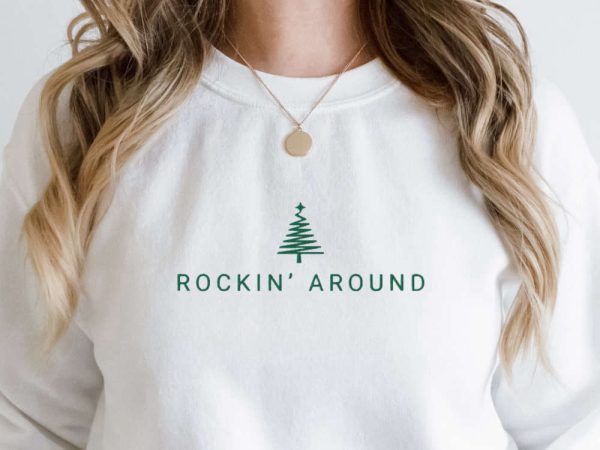 Embroidered Rockin’ Around The Christmas Tree Sweatshirt, Merry Xmas Shirt Gift