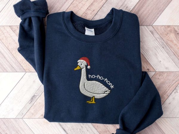 Embroidered Santa Goose Sweatshirt, Christmas Goose Sweatshirt For Family