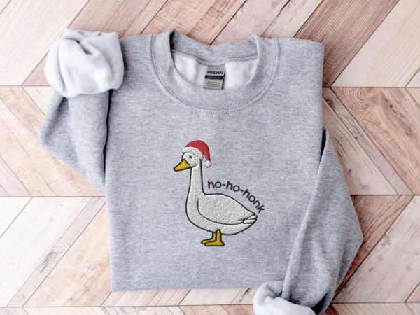 Embroidered Santa Goose Sweatshirt, Christmas Goose Sweatshirt For Family