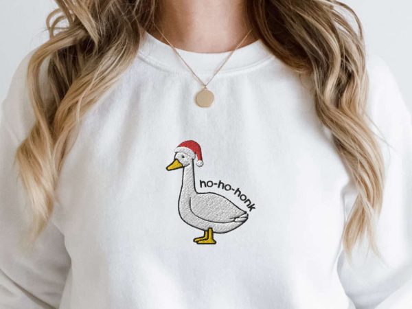 Embroidered Santa Goose Sweatshirt, Christmas Goose Sweatshirt For Family