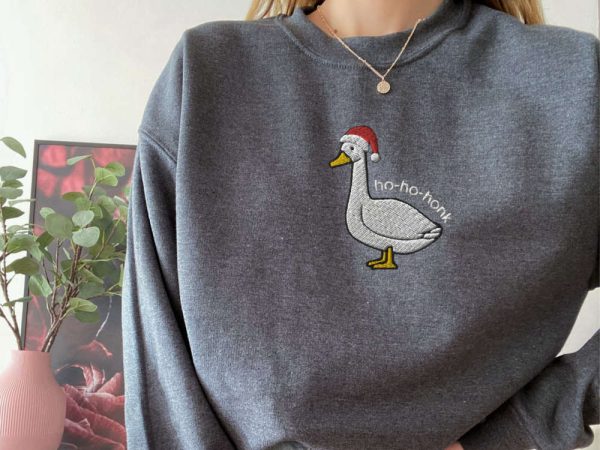 Embroidered Santa Goose Sweatshirt, Christmas Goose Sweatshirt For Family