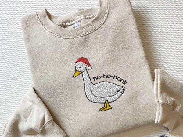 Embroidered Santa Goose Sweatshirt, Christmas Goose Sweatshirt For Family