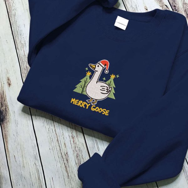 Embroidered Silly Goose Christmas Sweatshirt, Merry Goose Crewneck For Family