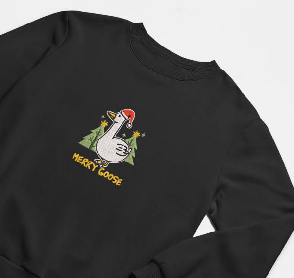 Embroidered Silly Goose Christmas Sweatshirt, Merry Goose Crewneck For Family